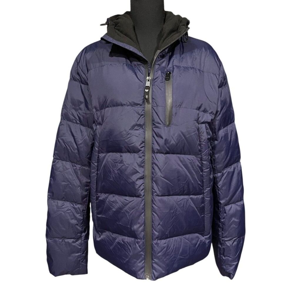 VALUKER Men's NAVY Blue Hooded Puffer Jacket Nylon/Duck Down Sz M